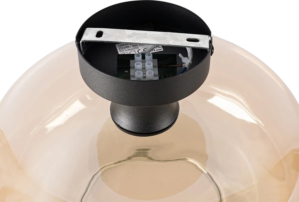 Lampa sufitowa art deco czarna z bursztynowym szkłem - Bizle