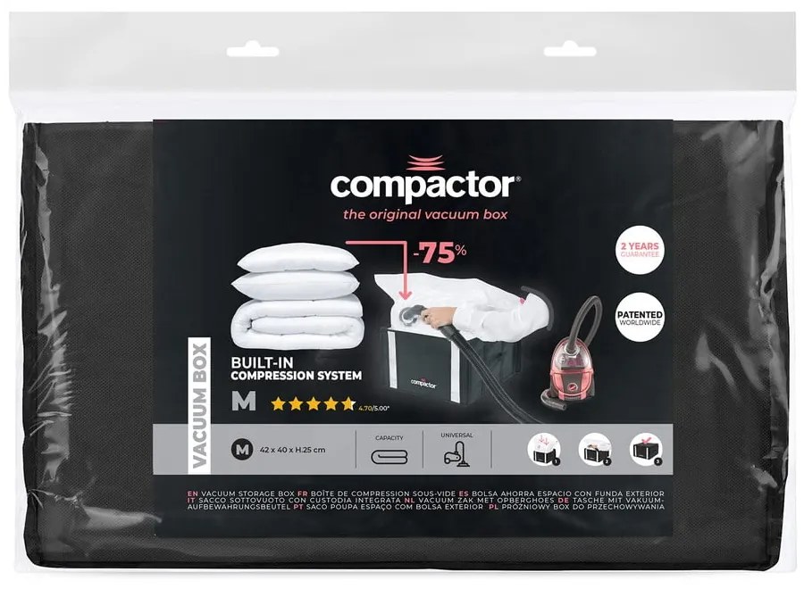 Czarny pojemnik na ubrania Compactor XXL Black Edition 3D Medium, 125 l