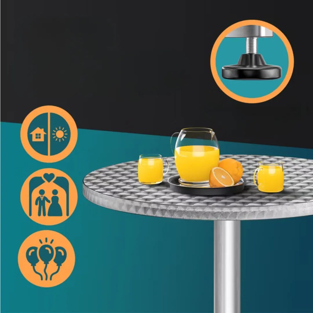 Regulowany aluminiowy stół barowy NERO, Ø60 cm, srebrny Casaria