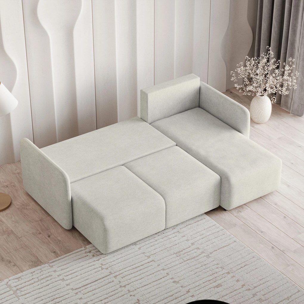 Masseno Narożnik SUVINO z funkcją spania i pojemnikiem na pościel Narozniki L, Rozkładana sofa - Kremowy, NEVE 02