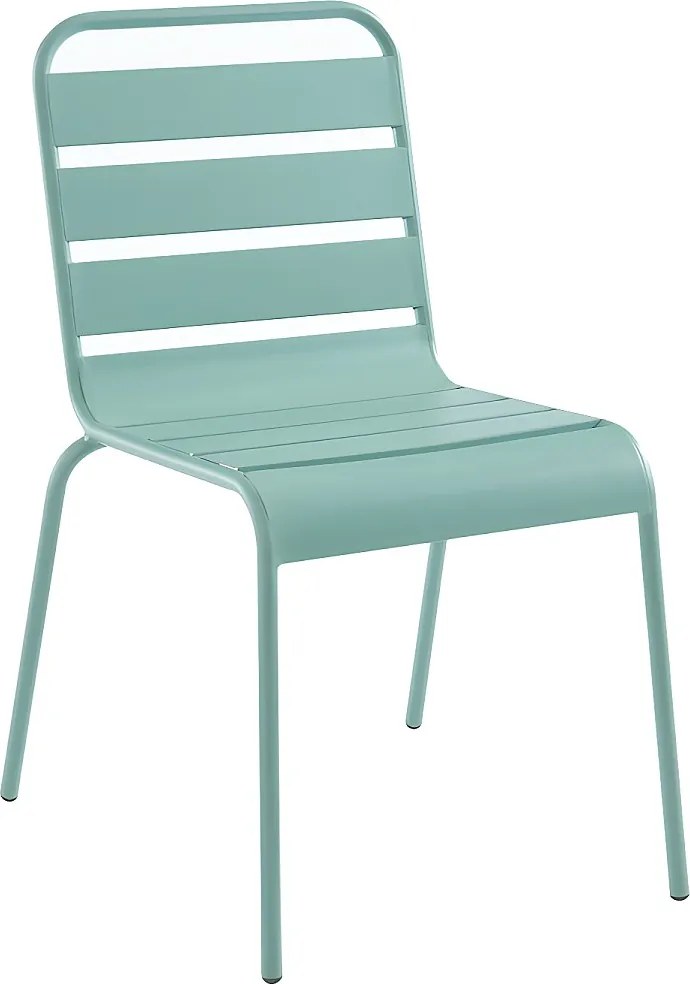 Zestaw mebli jadalnianych ogrodowych z metalu - stół o dł. 80 cm i 2 sztaplowane krzesła - Migdałowa zieleń - MIRMANDE marki MYLIA