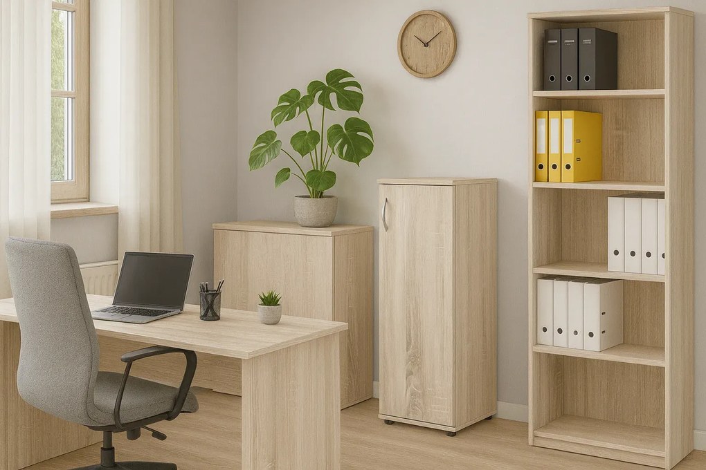 Minimalistyczny regał biurowy dąb sonoma - Lakris