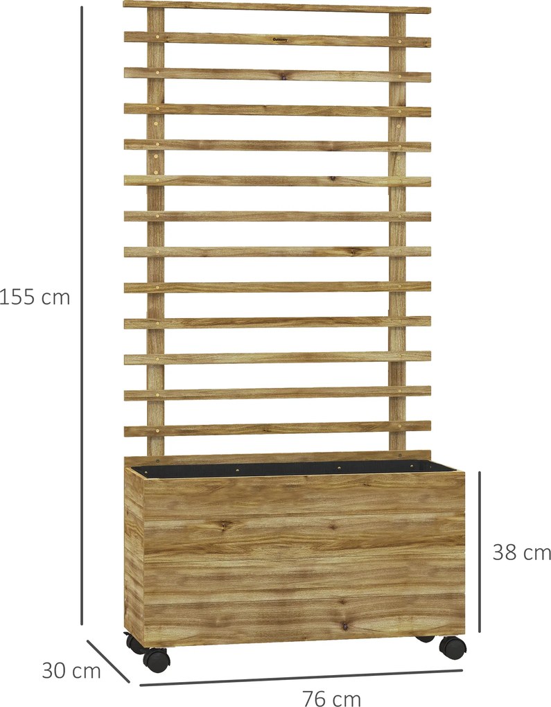 Outsunny Kwietnik z pergolą, 4 koła, drewno naturalne, lakier odporny na warunki atmosferyczne, 76 x 30 x 155 cm