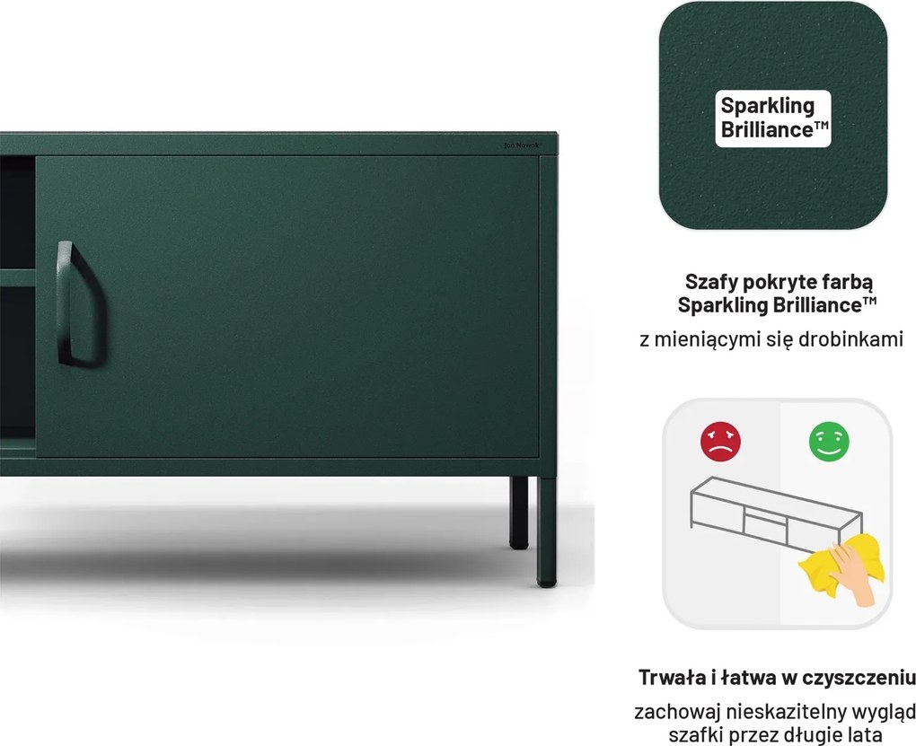 Metalowa szafka RTV Modern Rosaria XL, kolor butelkowa zieleń