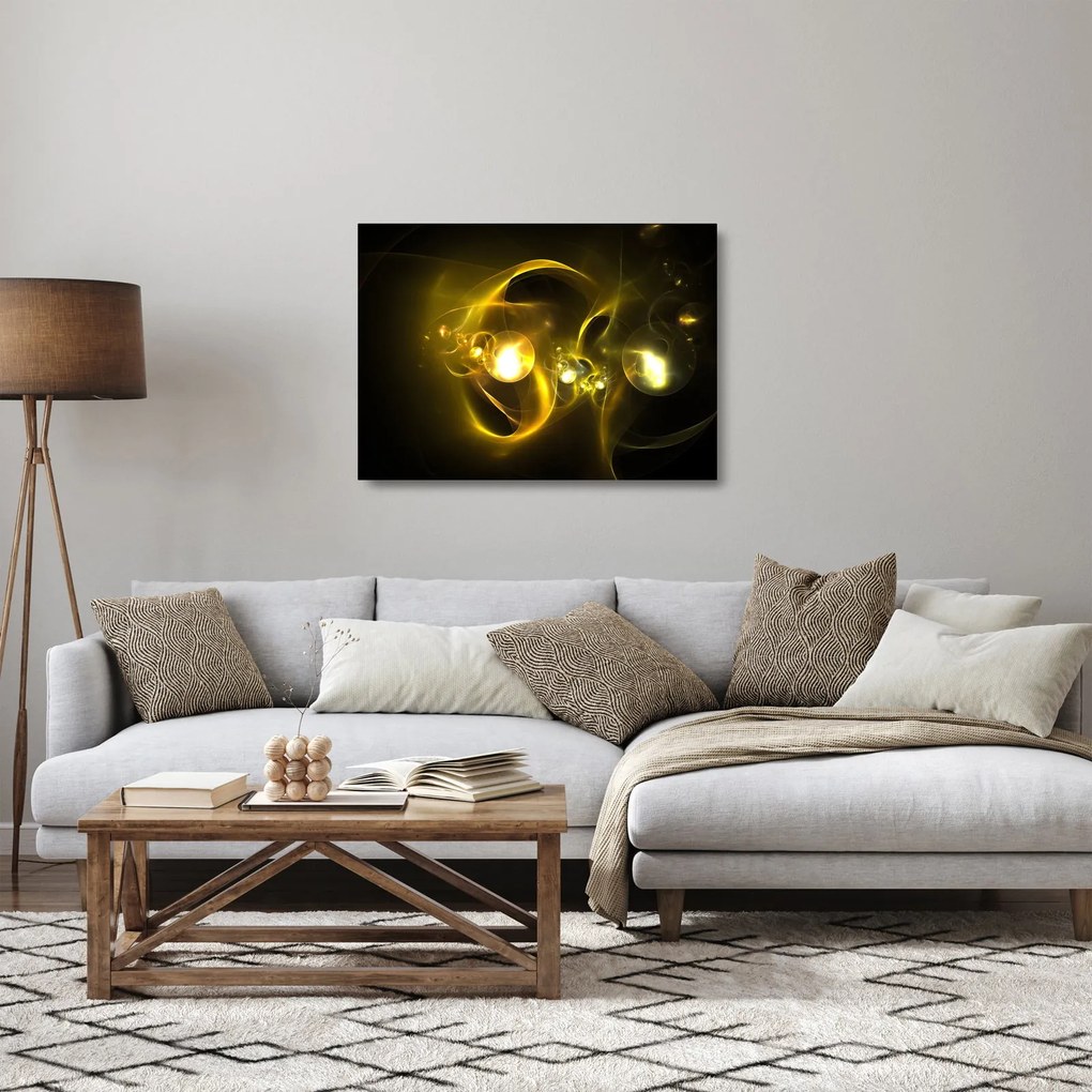Obraz na szkle - abstrakcyjny obraz żółtych kul (70x50 cm)
