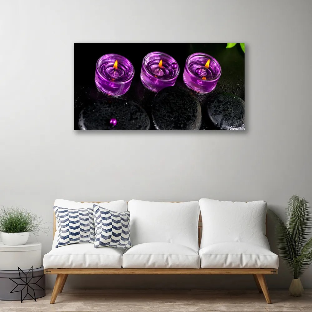 Obraz na płótnie Płomień Świecy i Kamienie