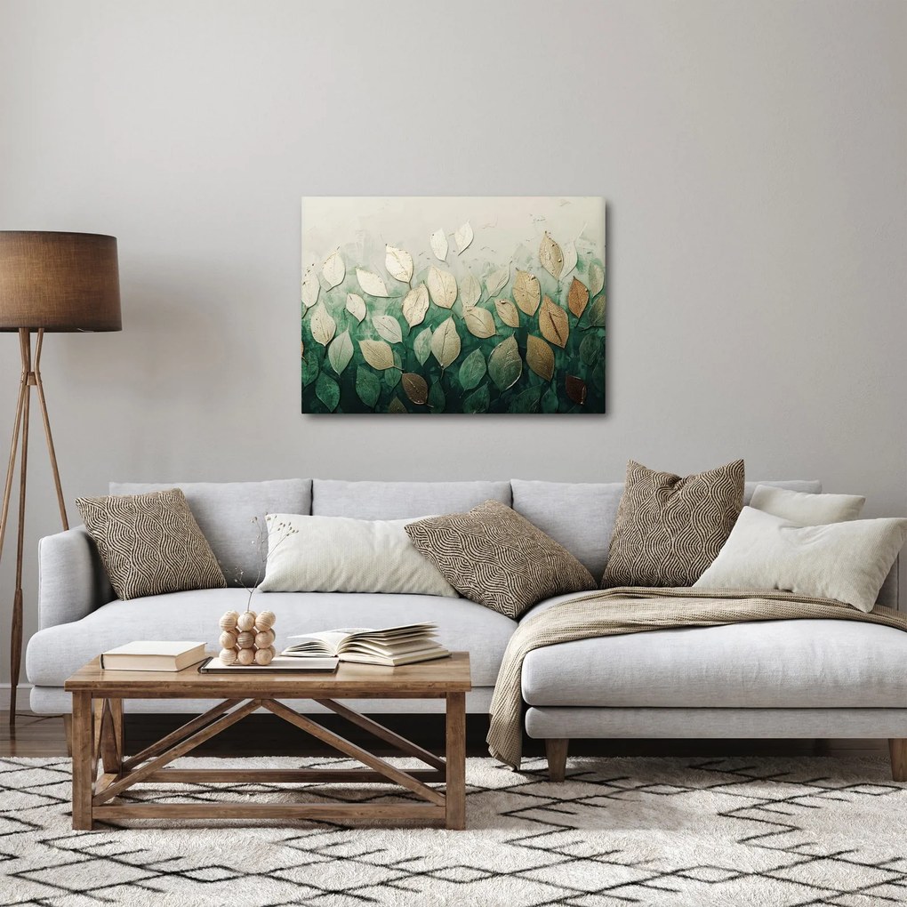 Obraz - Złoto-zielone liście (70x50 cm)