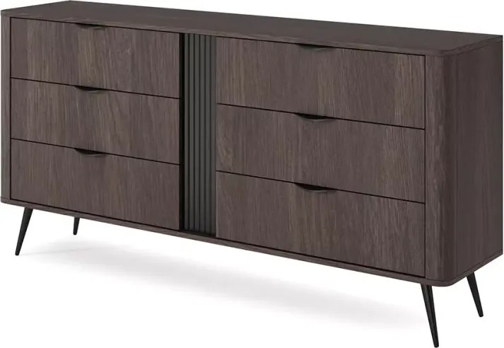 Komoda Valeri II – elegancka komoda z 6 szufladami, ryflowaną dekoracją i czarnymi metalowymi uchwytami