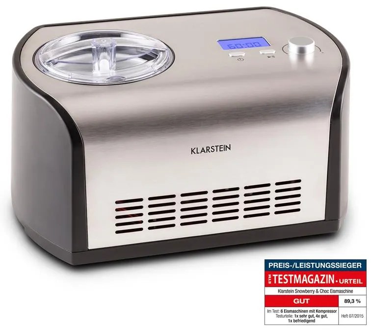 Klarstein Snowberry & Choco 1.2L 135W Maszynka do Lodów z Kompresorem Srebrna