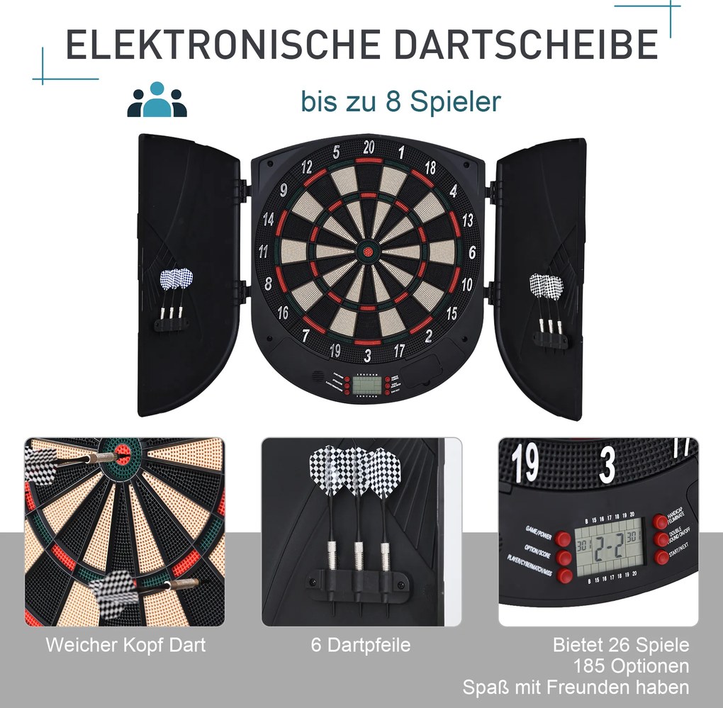 HOMCOM Elektroniczna tarcza do rzutek 6 rzutki 26 gier 185 opcji Czarno pomarańczowa dla 8 graczy | Aosom PL