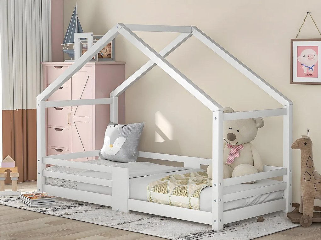 Łóżko z osłoną ochronną - 90x200cm - z litego drewna - Białe