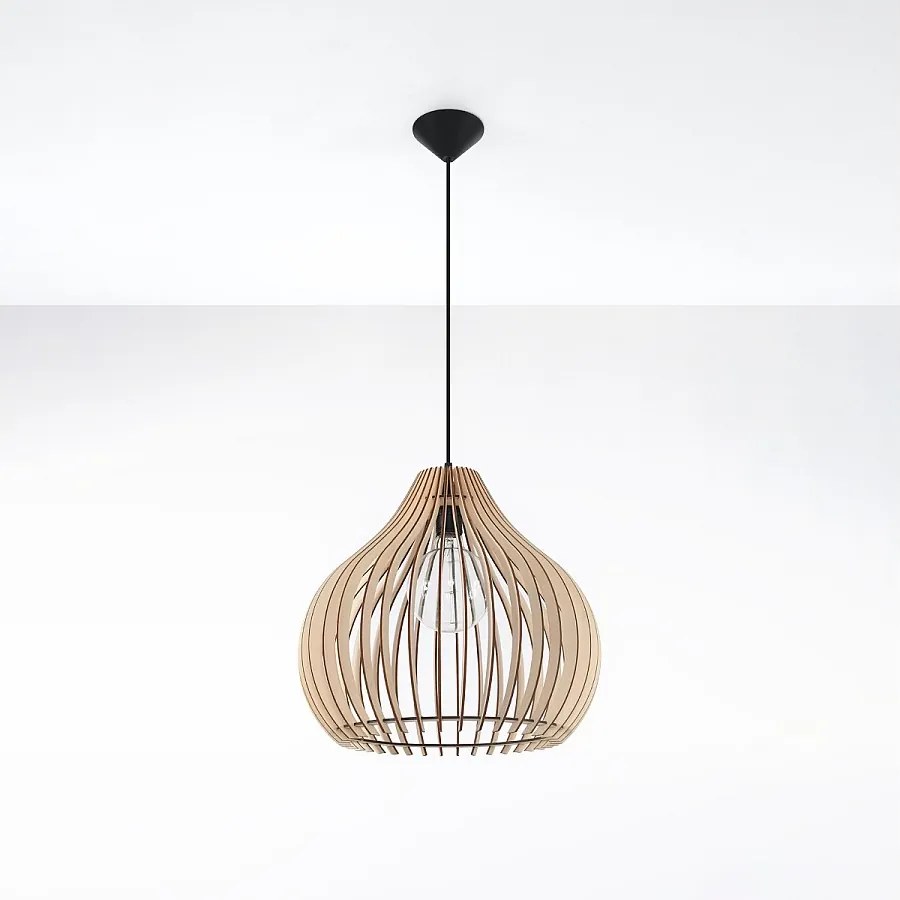 Lampy wiszące skandynawski Novidera, drewno - 1 źródło światła 4000K - L.40 x H.110 cm - naturalne drewno