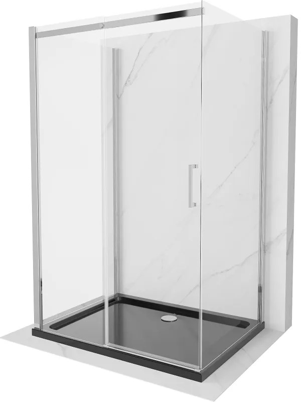 Mexen Omega kabina prysznicowa 3-ścienna, rozsuwana 140 x 90 cm, transparent, chrom + brodzik Flat - 825-140-090-01-00-3s-4070