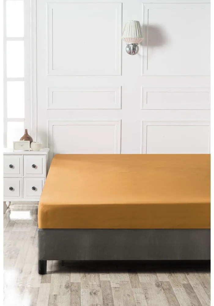Żółte bawełniane prześcieradło z gumką 160x200 cm – Mijolnir