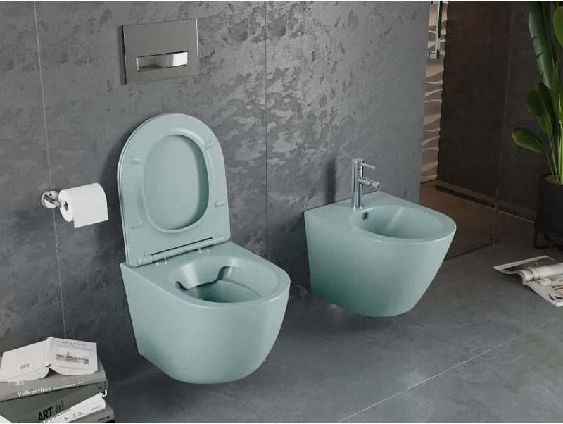 Mexen Lena miska wc Rimless z deską wolnoopadającą slim, duroplast, zielona jasna mat - 30224048