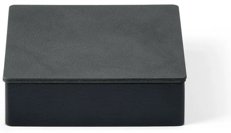 Czarno-antracytowy drewniany/ze skóry ekologicznej pojemnik dekoracyjny z pokrywką 11x11x3,5 cm Square Nupo – LIND DNA