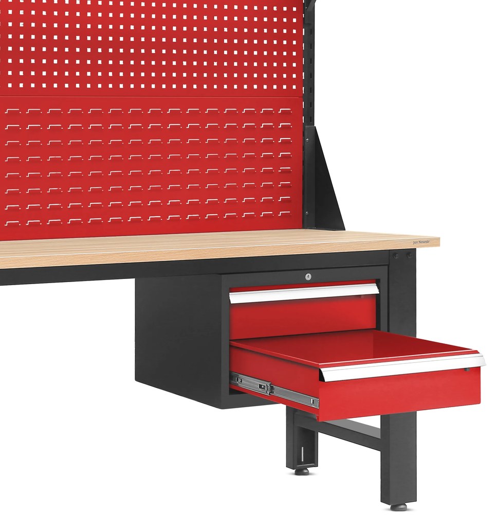 Biurko warsztatowe LOGAN, 1500 x 1700 x 750 mm, antracytowo-czerwone