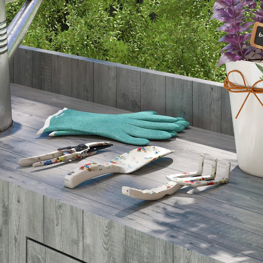 Outsunny Zestaw narzędzi ogrodowych 3 częściowy z metalowymi narzędziami, łopatą, ręcznymi grabami i nożycami do roślin