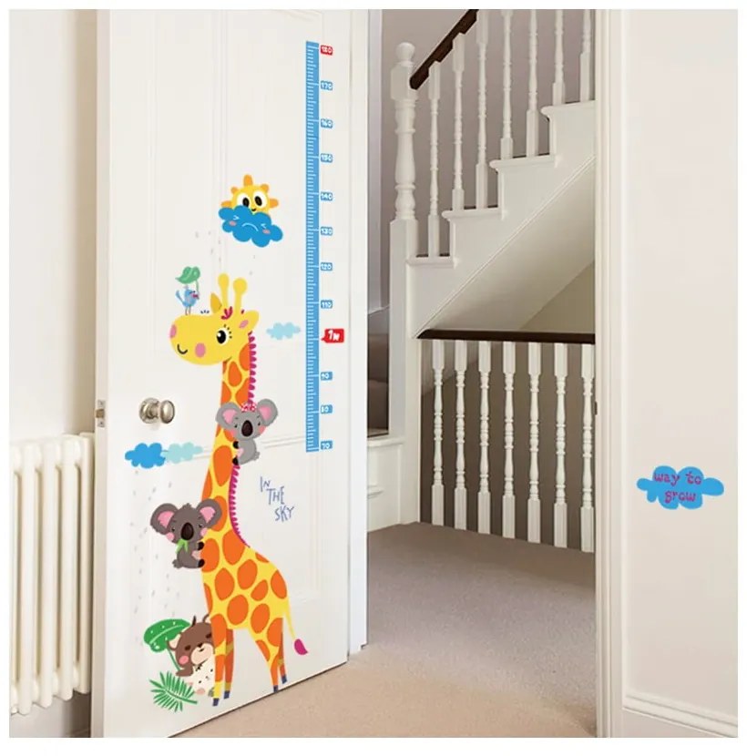 Naklejka dziecięca do mierzenia wzrostu na drzwi/na ścianę 60x120 cm Giraffe & Koalas – Ambiance