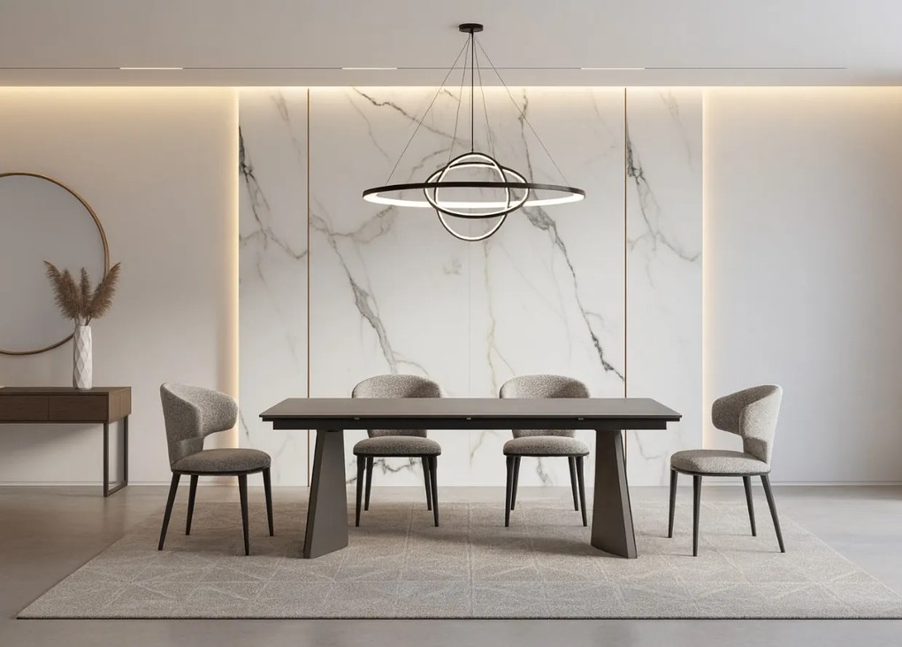 Nowoczesny stół rozkładany Nexus 200(280)×90 cm zachwyca eleganckim białym blatem z masy ceramicznej i solidną podstawą ze stali szczotkowanej. Styl, trwałość i funkcjonalność w jednym – idealny do jadalni i salonu.