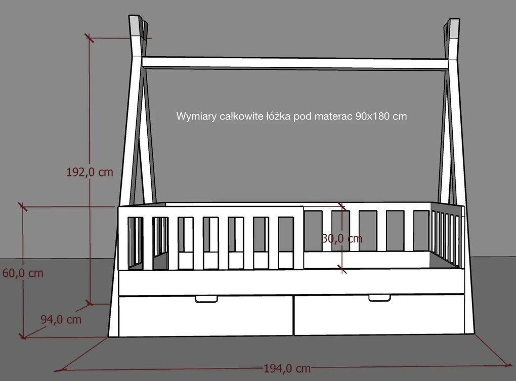 Drewniane łóżko dziecięce tipi Marulla 131G