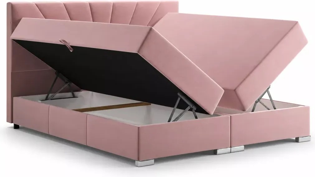 Łóżko kontynentalne boxspring Cesar z pojemnikami materac bonellowy tapicerowane