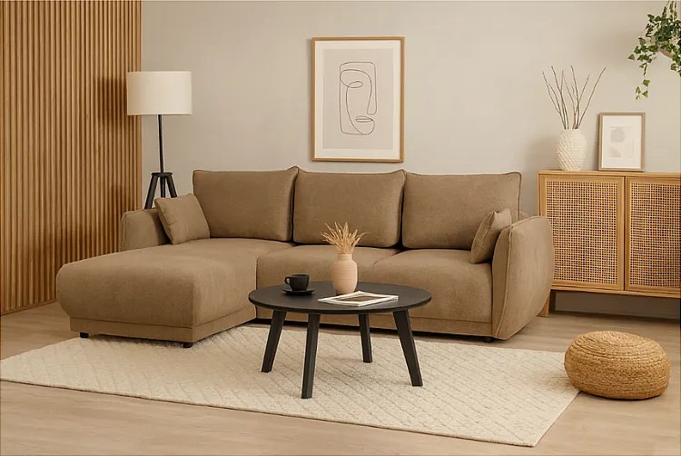 Narożnik lewy Loren z funkcją spania 250x150x90 cm – tkanina Raven 34 jasno brązowa