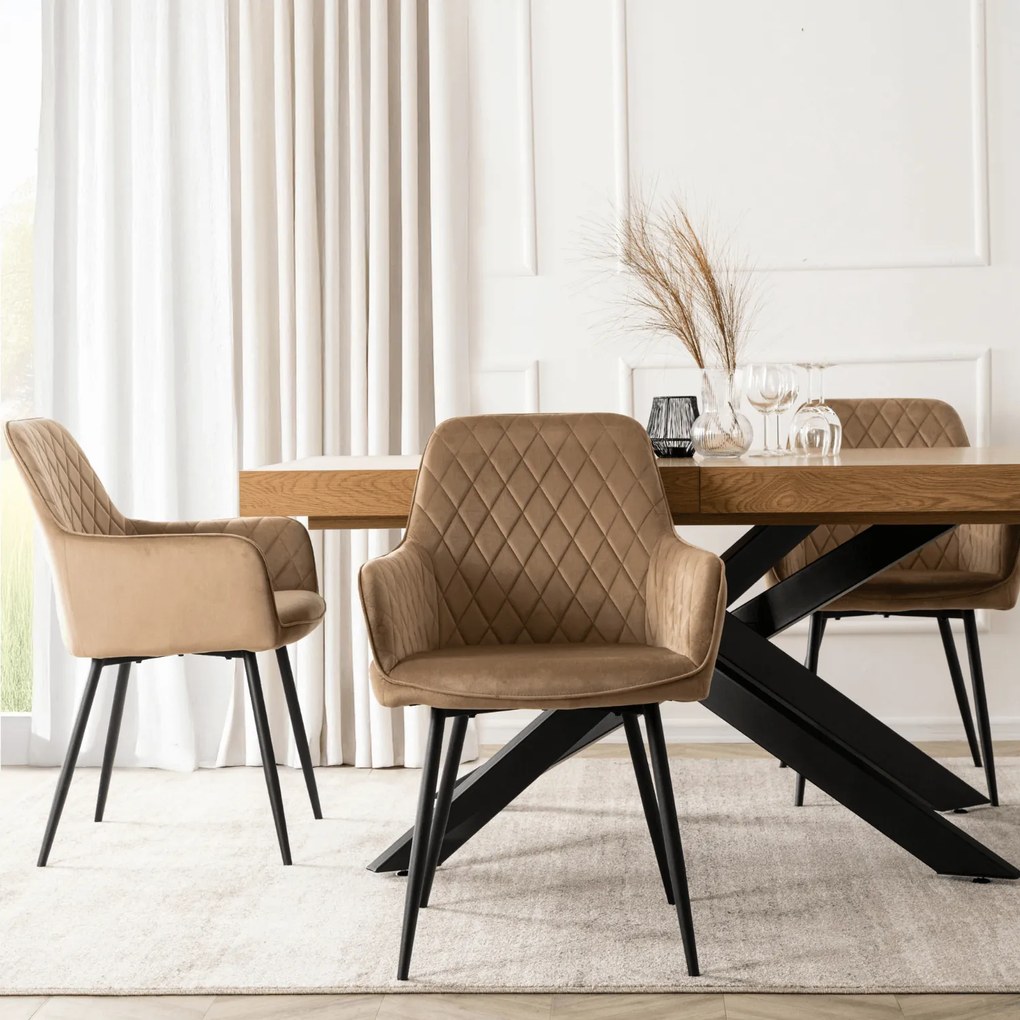 Krzesło Tapicerowane do Jadalni BRESSO Beżowe Welurowe Nowoczesne