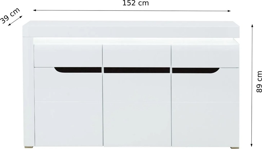 Komoda Trzydrzwiowa z Szufladą do Salonu IVORY Biała / Biały połysk 152 cm Nowoczesna