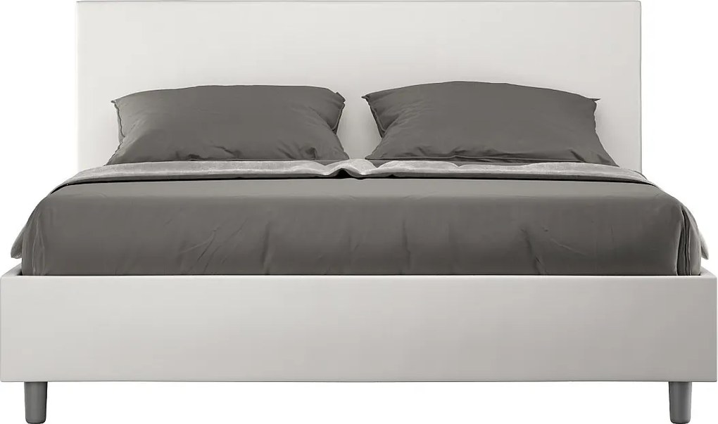 Łóżko wyposażone w stelaż z listwami tapicerowane 160x190 sztucznej skóry Biały Adele