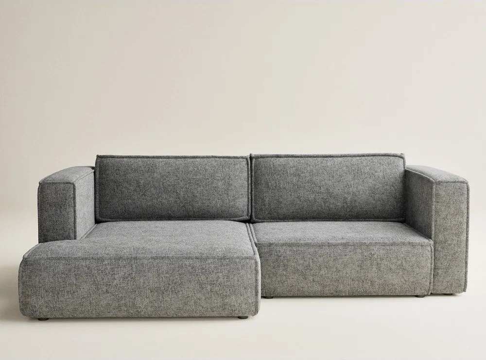 Szary rozkładany/ze schowkiem narożnik z tkaniny szenilowej (lewostronny/z szezlongiem) Velto – Maison de Rêve