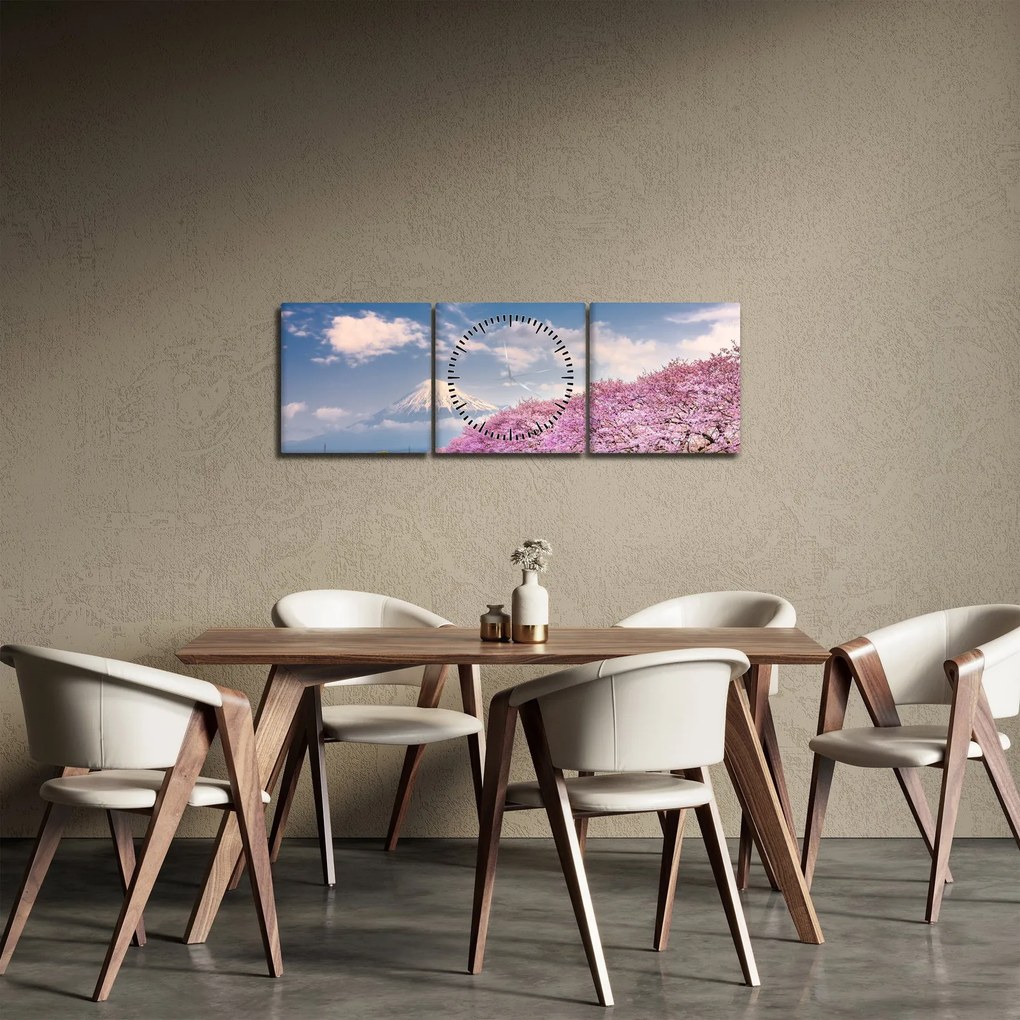 Obraz - Japoński wiosenny krajobraz (z zegarem) (90x30 cm)