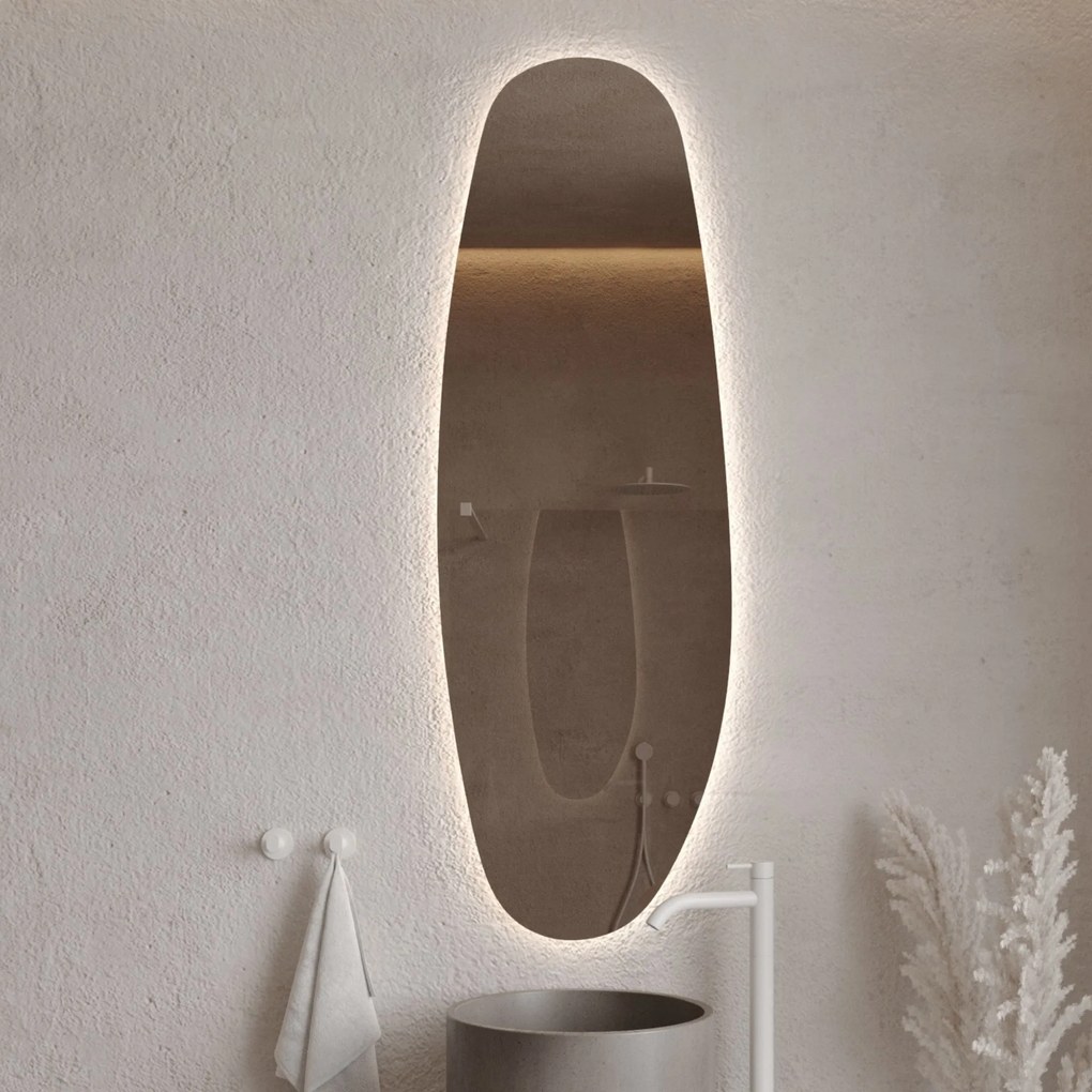 Lustro owalne z podświetleniem bezramowe 55 x 150 cm DELIS LED | Różne kolory szkła : Kolor - Brąz