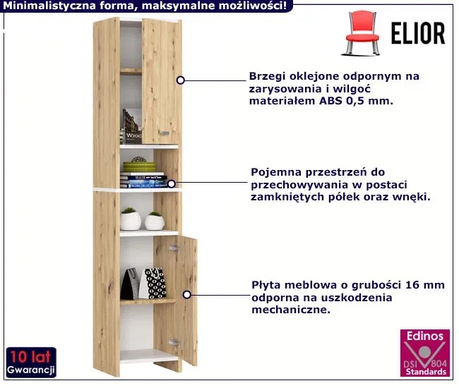Regał łazienkowy z drzwiczkami dąb artisan + biały - Zimos