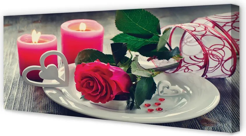 Duży obraz na płótnie Serce z Róż i Świec