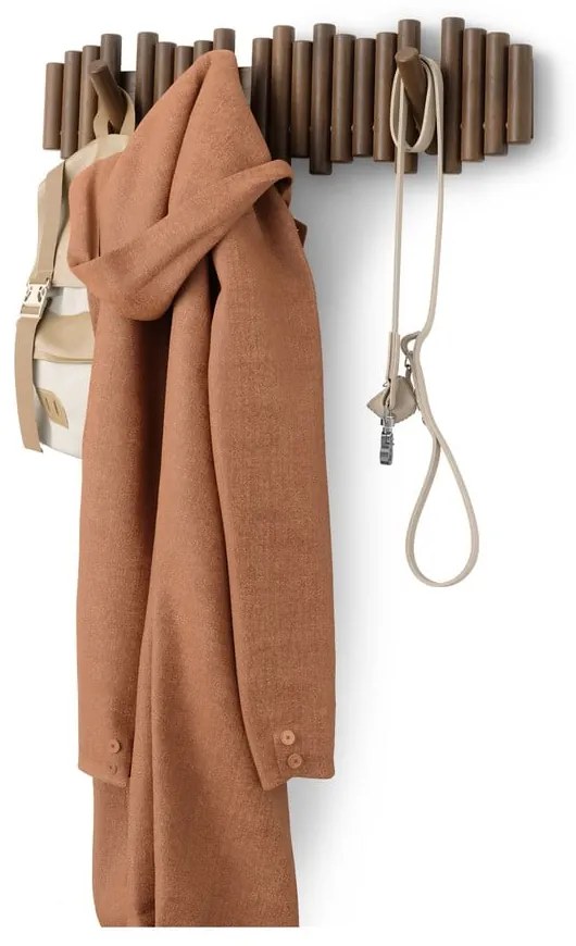 Ciemnobrązowy wieszak ścienny z litego drewna sosnowego 61 cm Picket – Umbra