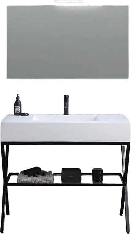 Biała, nowoczesna szafka łazienkowa stojąca "Petra" z lustrem, umywalką i szklaną półką 100 cm