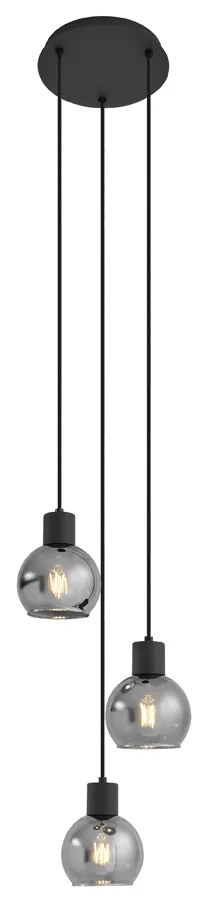 Lampa wisząca art deco czarna z przydymionym szkłem okrągła 3-światłowa - Vidro ArtDeco Oswietlenie wewnetrzne