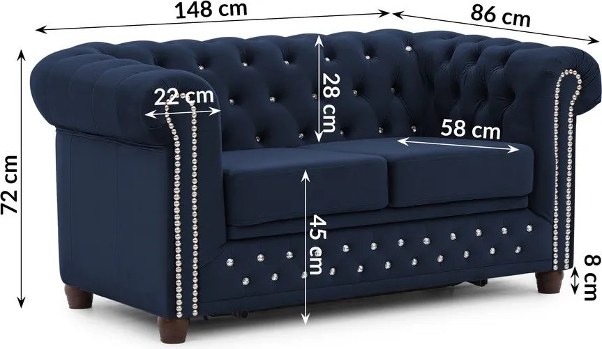 Niebieska aksamitna rozkładana sofa 148 cm York Blik – Ropez