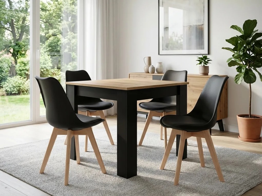 Zestaw jadalniany 1 + 4, stół MADO ARTISAN 80x80 + krzesła BALI MARK czarne