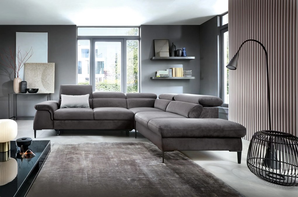 Masseno Narożnik MESTO z funkcją spania i pojemnikiem na pościel Narozniki L, Rozkładana sofa - Grafitowy, VOGUE 16