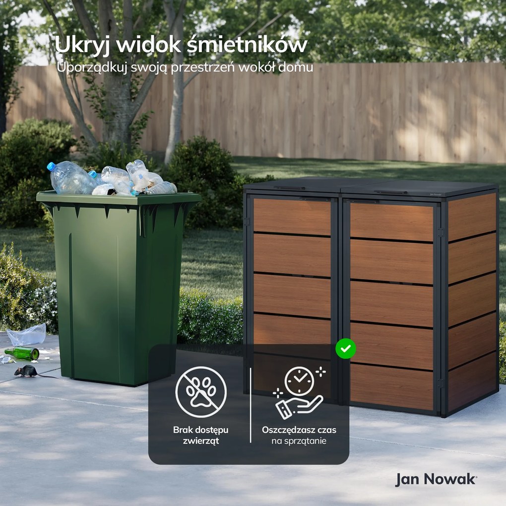 Zabudowa śmietnikowa 240L dwukomorowa, antracyt - orzech