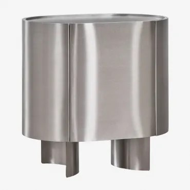 Zestaw 2 Owalnych Stolików Nocnych 50x35 Cm Ze Stali Nierdzewnej Luena Stal Nierdzewna Szczotkowana - Sklum