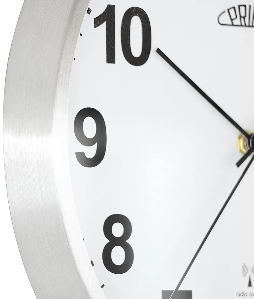 Metalowy zegar srebrny PRIM Radio Control ∅ 303 × 45 mm