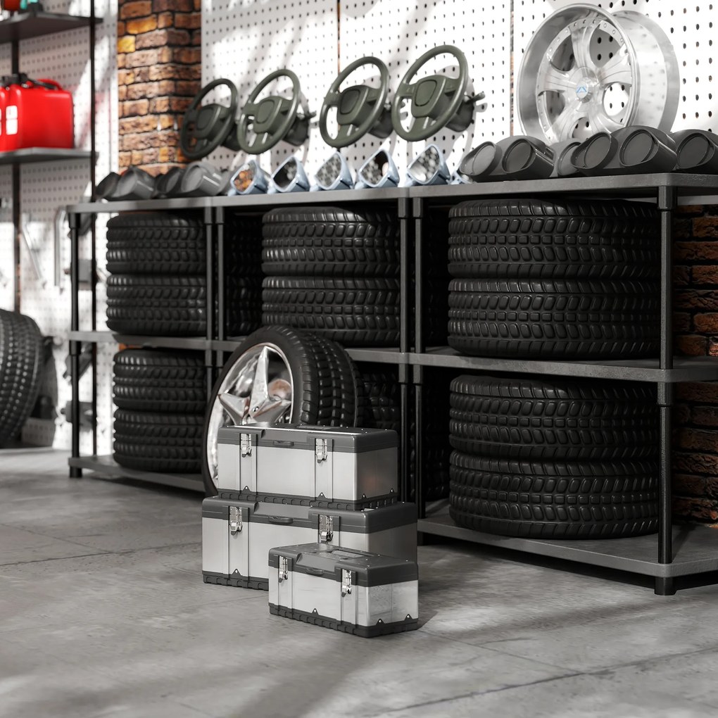 HOMCOM 3-częściowy zestaw skrzynek narzędziowych, Stal nierdzewna, Plastik, Srebrny