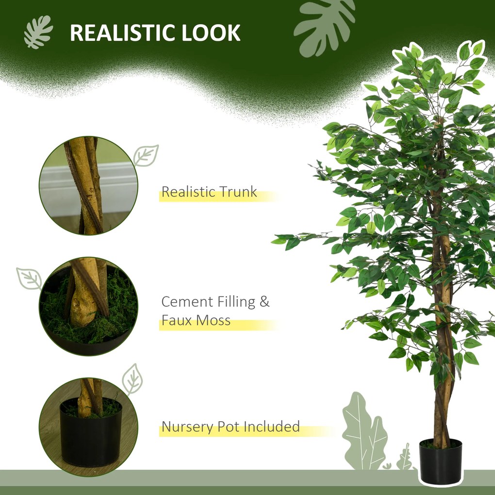 HOMCOM Sztuczny Ficus w Doniczce, Naturalny Wygląd, 150 cm Wysokości, Zielony