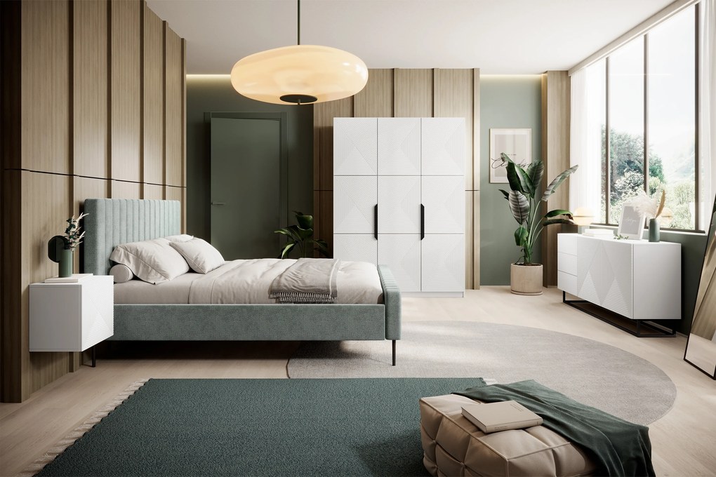 Komoda Asha 167 cm dwudrzwiowa z szufladami - biały mat / czarny stelaż