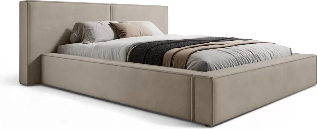 Łóżko tapicerowane Molino 160x200 z pojemnikiem - beżowy welur Castel 15