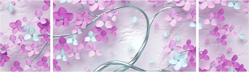 Obraz kwiatów na srebrnej łodydze - abstrakcja (170x50 cm)