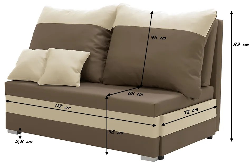 Sofa kanapa 2 os z funkcją spania GUSTAV Jasny brąz/Ciemny brąz